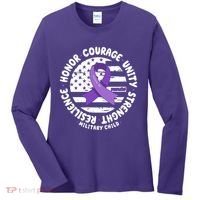 Purple Up Honor Unity Military Quote Ribbon Usa Women's Long Sleeve Shirt thumb 0