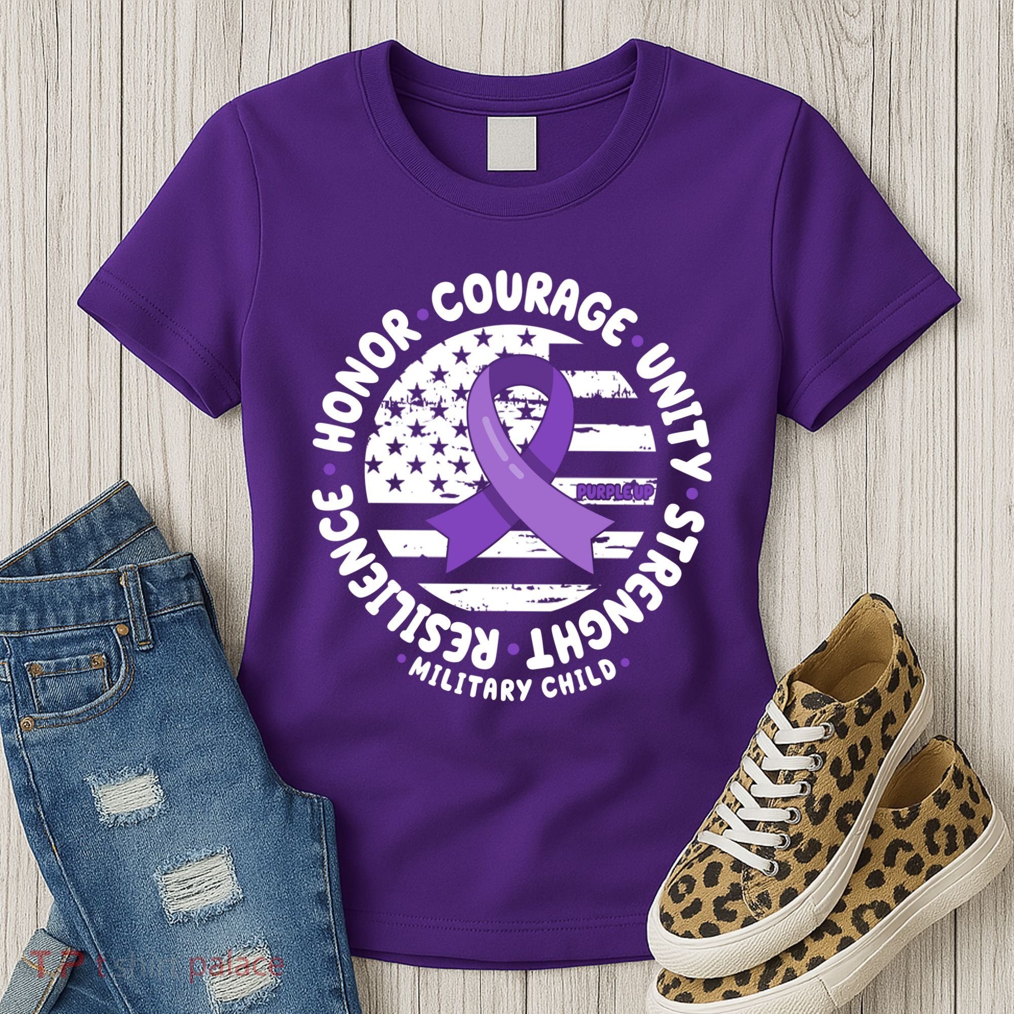 Purple Up Honor Unity Military Quote Ribbon Usa Women's T-Shirt