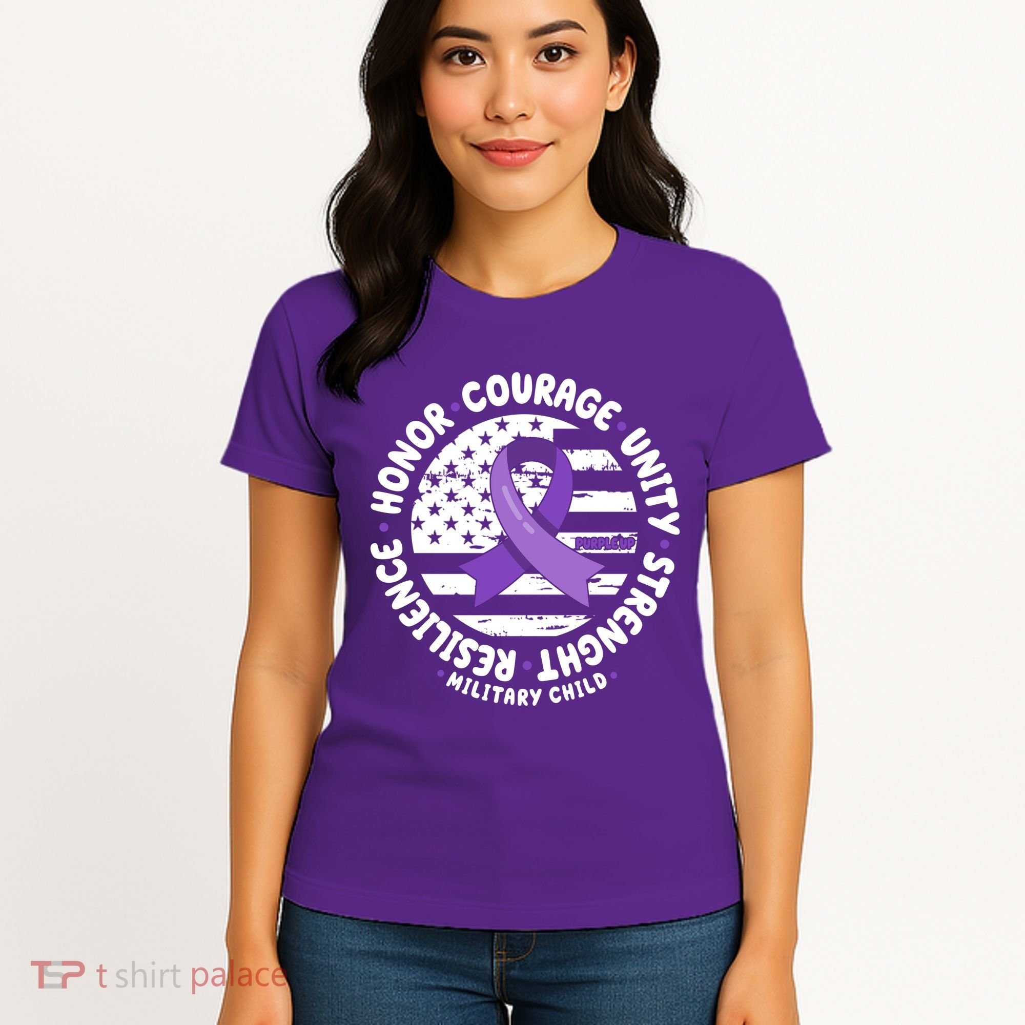 Purple Up Honor Unity Military Quote Ribbon Usa Women's T-Shirt