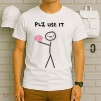 Plz Use It Funny Brain Stick Figure Vintage Graphic T-Shirt thumb 6
