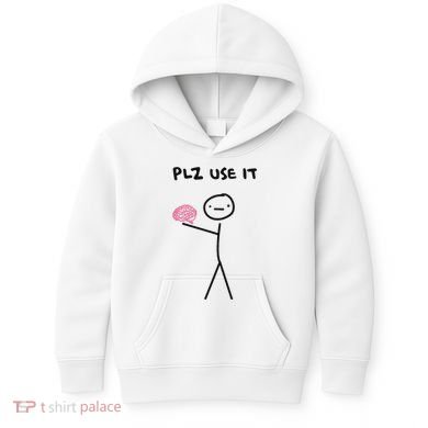 Plz Use It Funny Brain Stick Figure Vintage Graphic Kids Hoodie