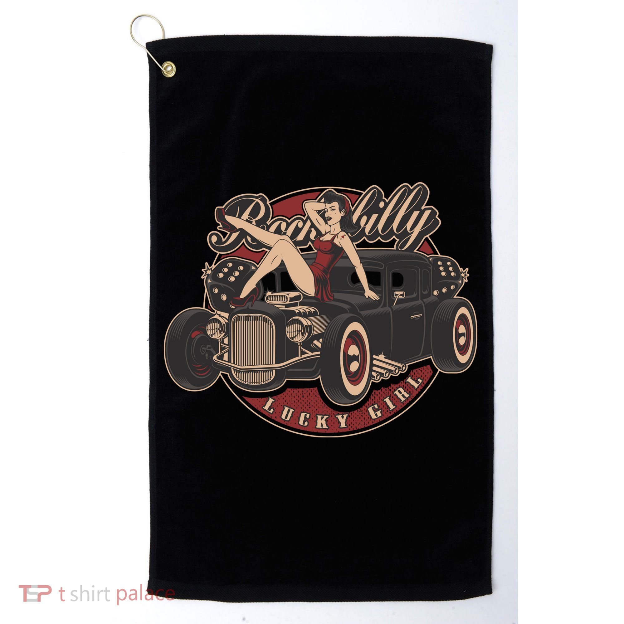 Pin Up Lucky Girl Classic Hot Rod Rockabilly Golf Towel