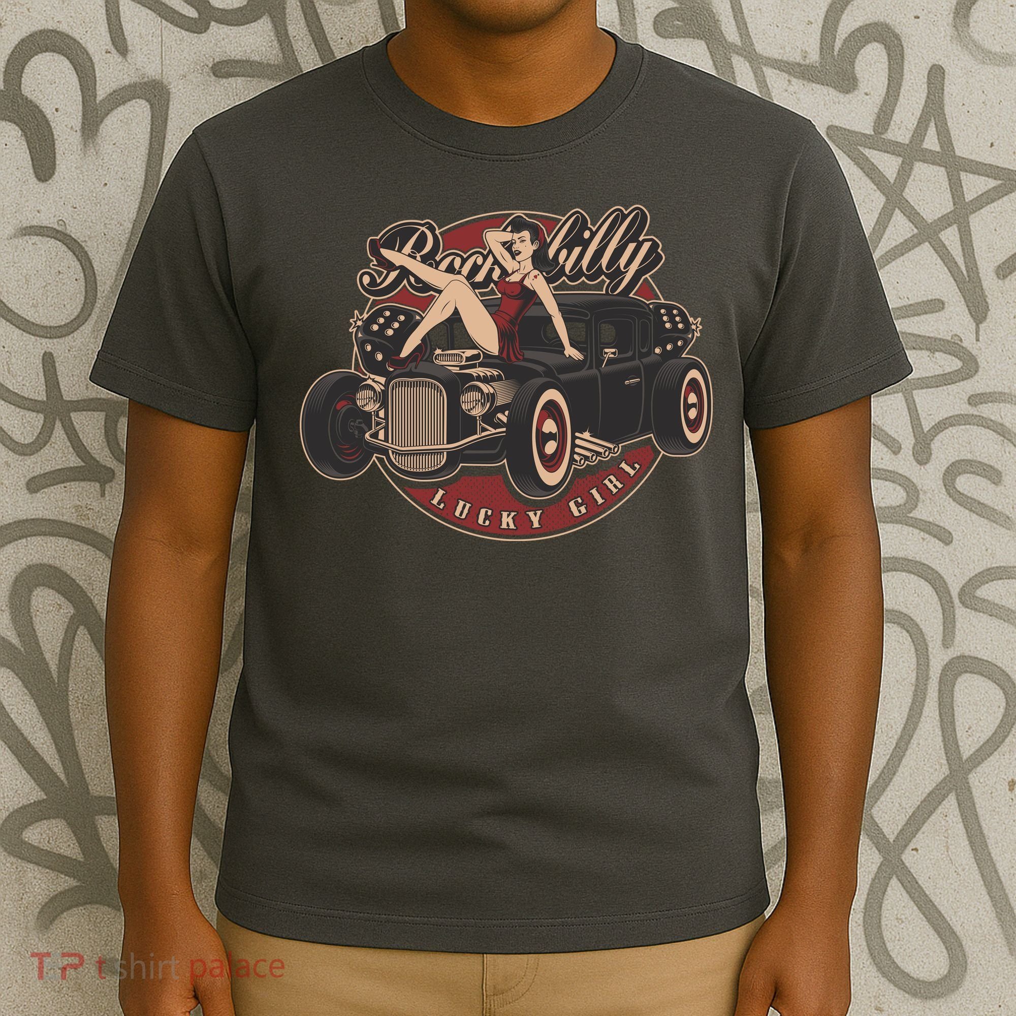 Pin Up Lucky Girl Classic Hot Rod Rockabilly T-Shirt