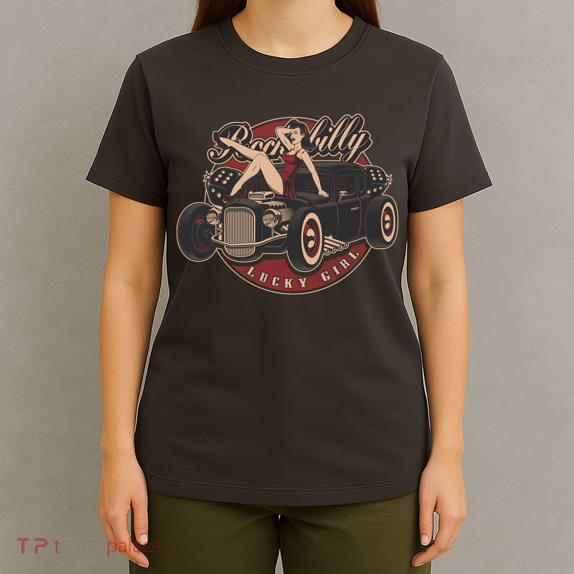 Pin Up Lucky Girl Classic Hot Rod Rockabilly T-Shirt
