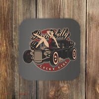 Pin Up Lucky Girl Classic Hot Rod Rockabilly Coaster thumb 0
