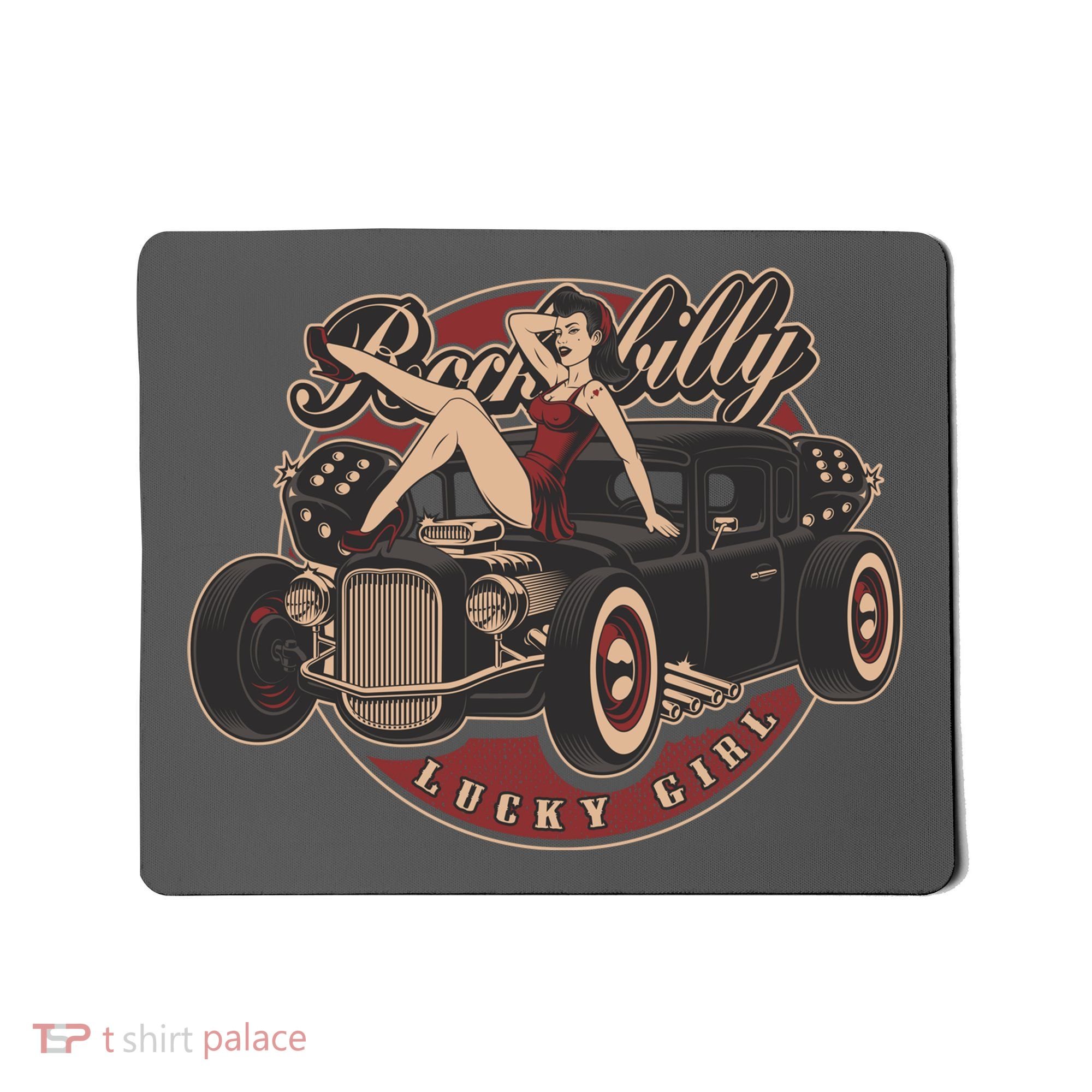 Pin Up Lucky Girl Classic Hot Rod Rockabilly Mousepad