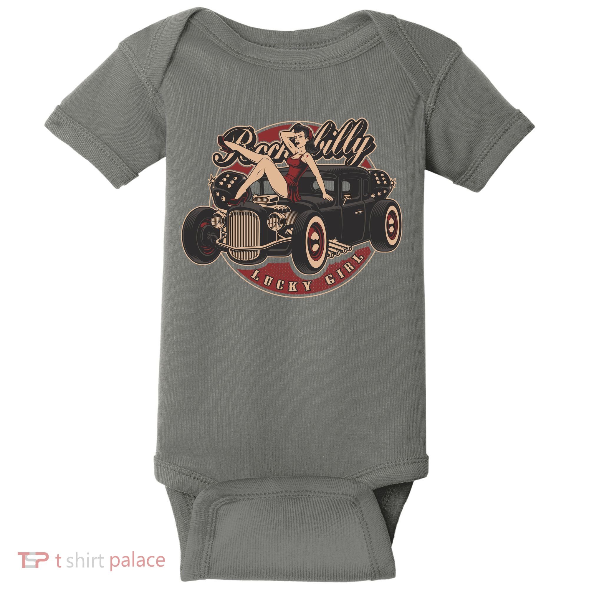 Pin Up Lucky Girl Classic Hot Rod Rockabilly Baby Bodysuit