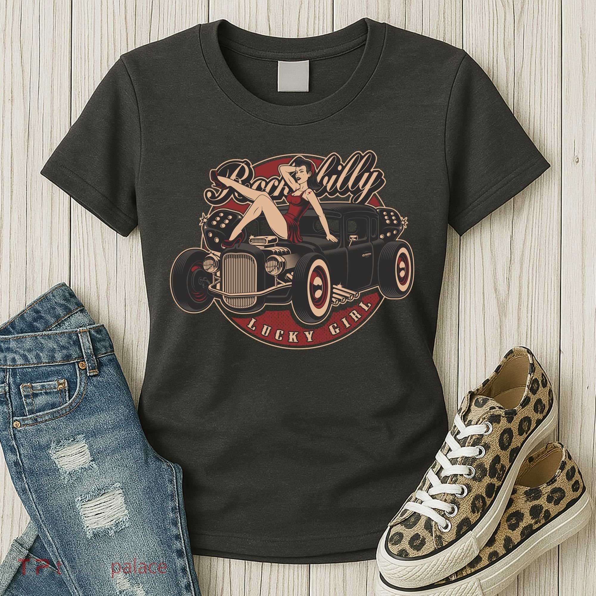 Pin Up Lucky Girl Classic Hot Rod Rockabilly Women's T-Shirt