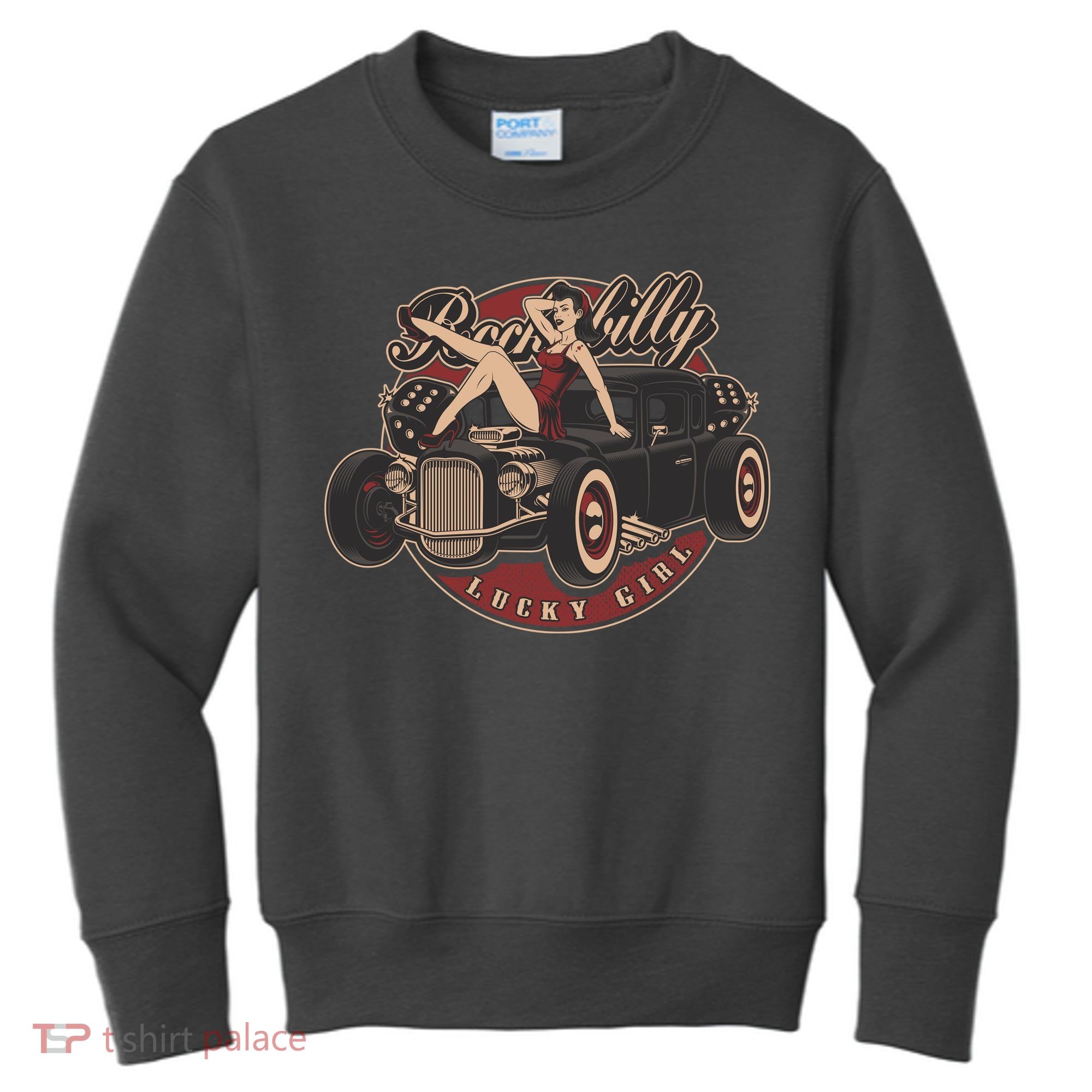 Pin Up Lucky Girl Classic Hot Rod Rockabilly Kids Sweatshirt