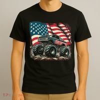 Patriotic Usa Monster Truck Adult T-Shirt thumb 3