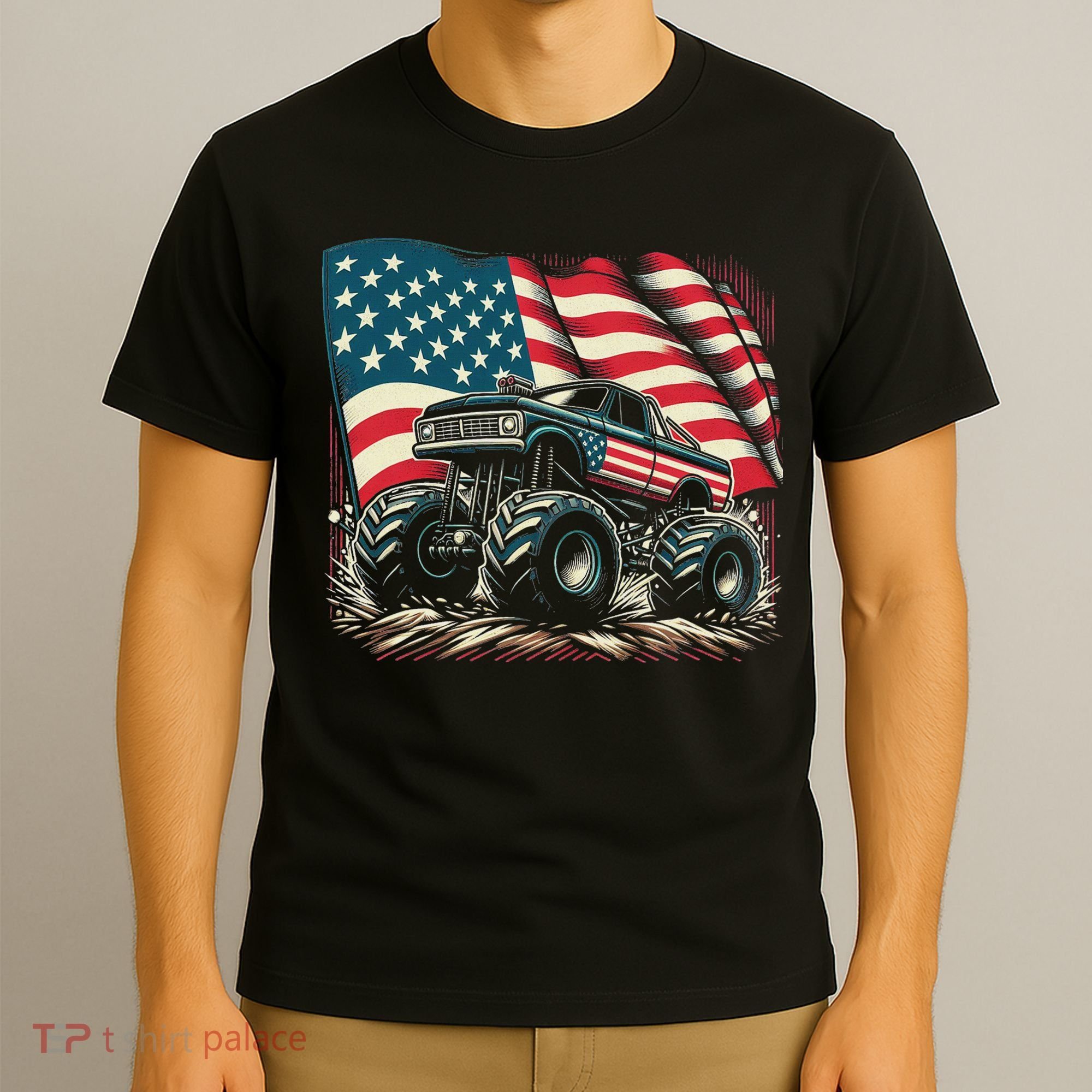 Patriotic Usa Monster Truck Adult T-Shirt