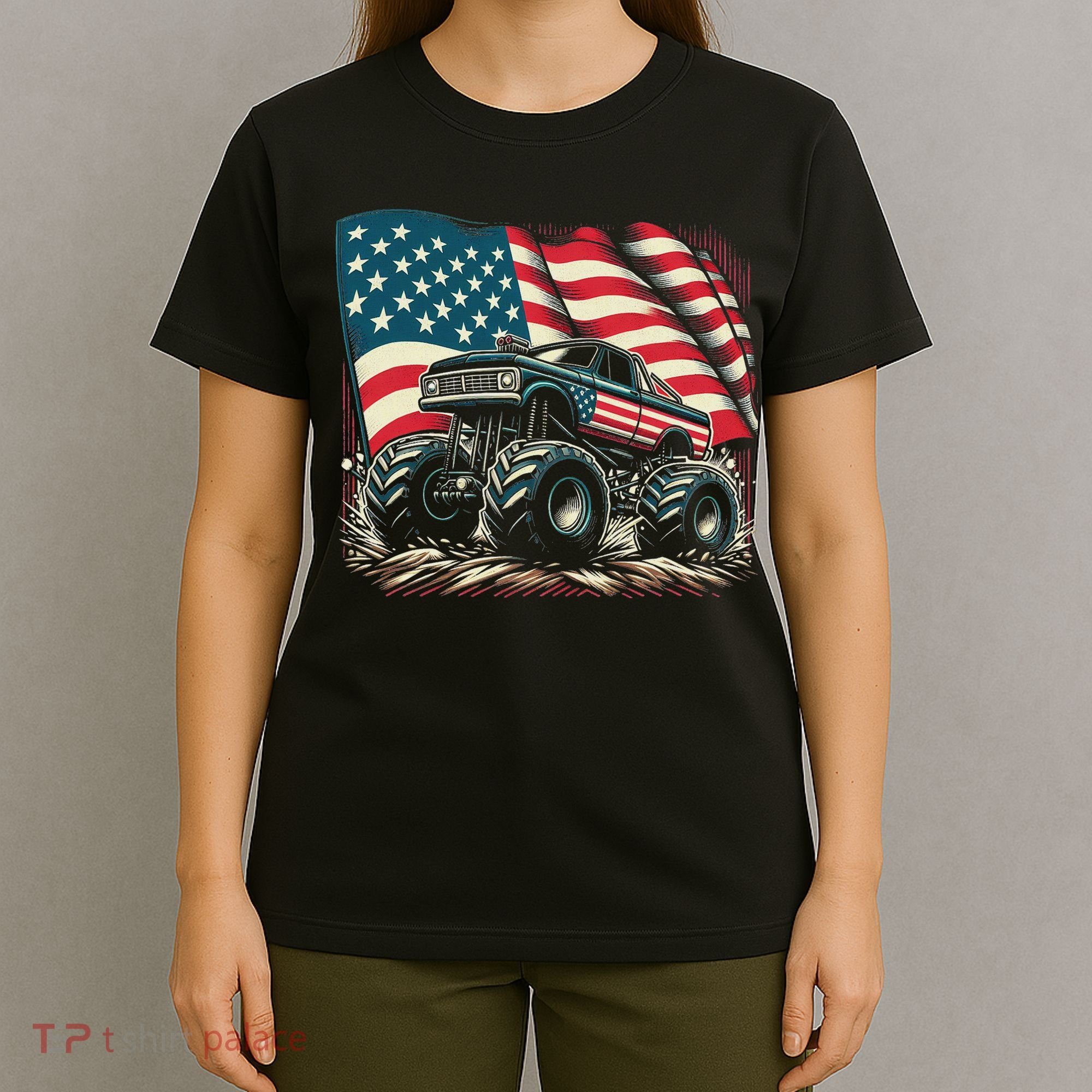 Patriotic Usa Monster Truck Adult T-Shirt