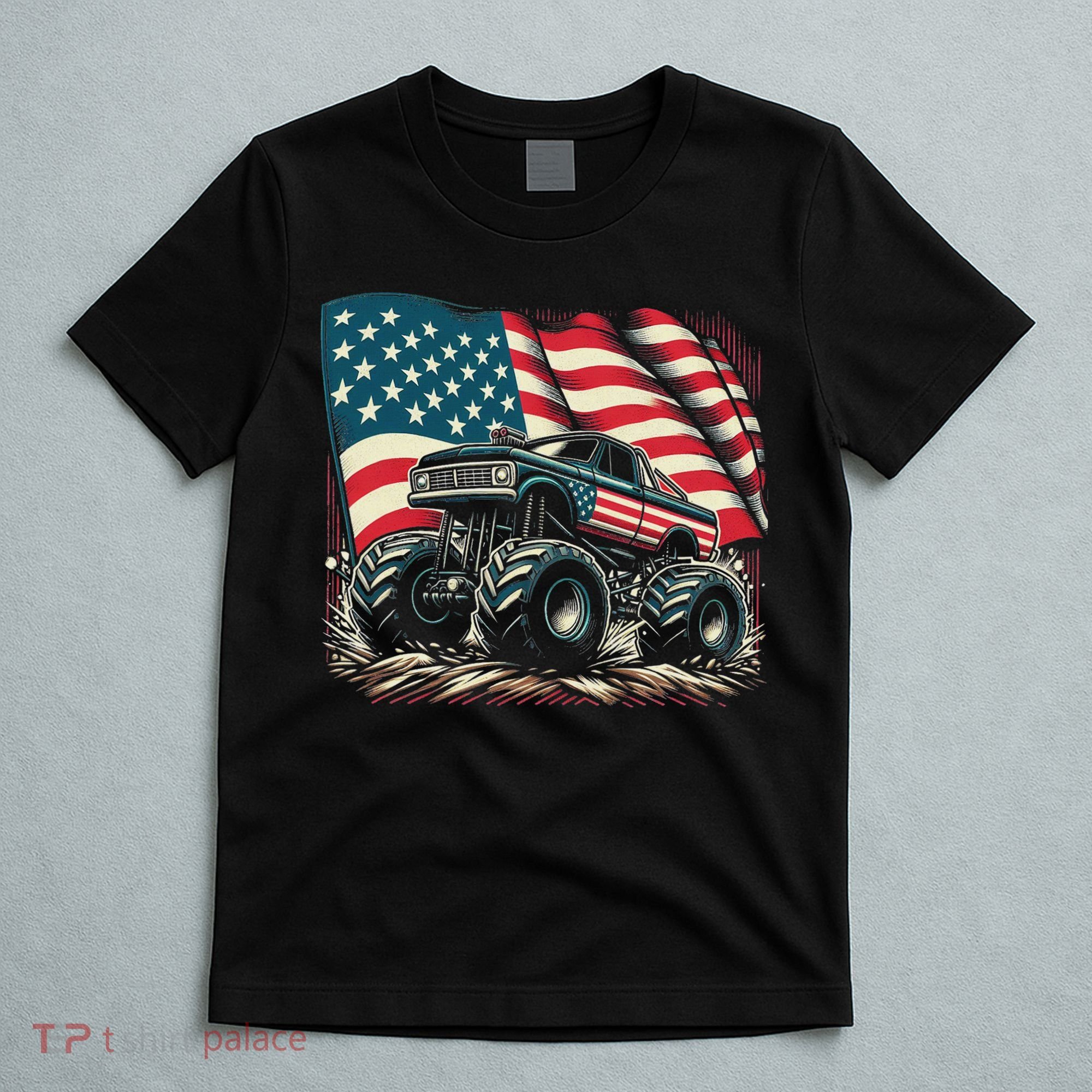 Patriotic Usa Monster Truck Adult T-Shirt
