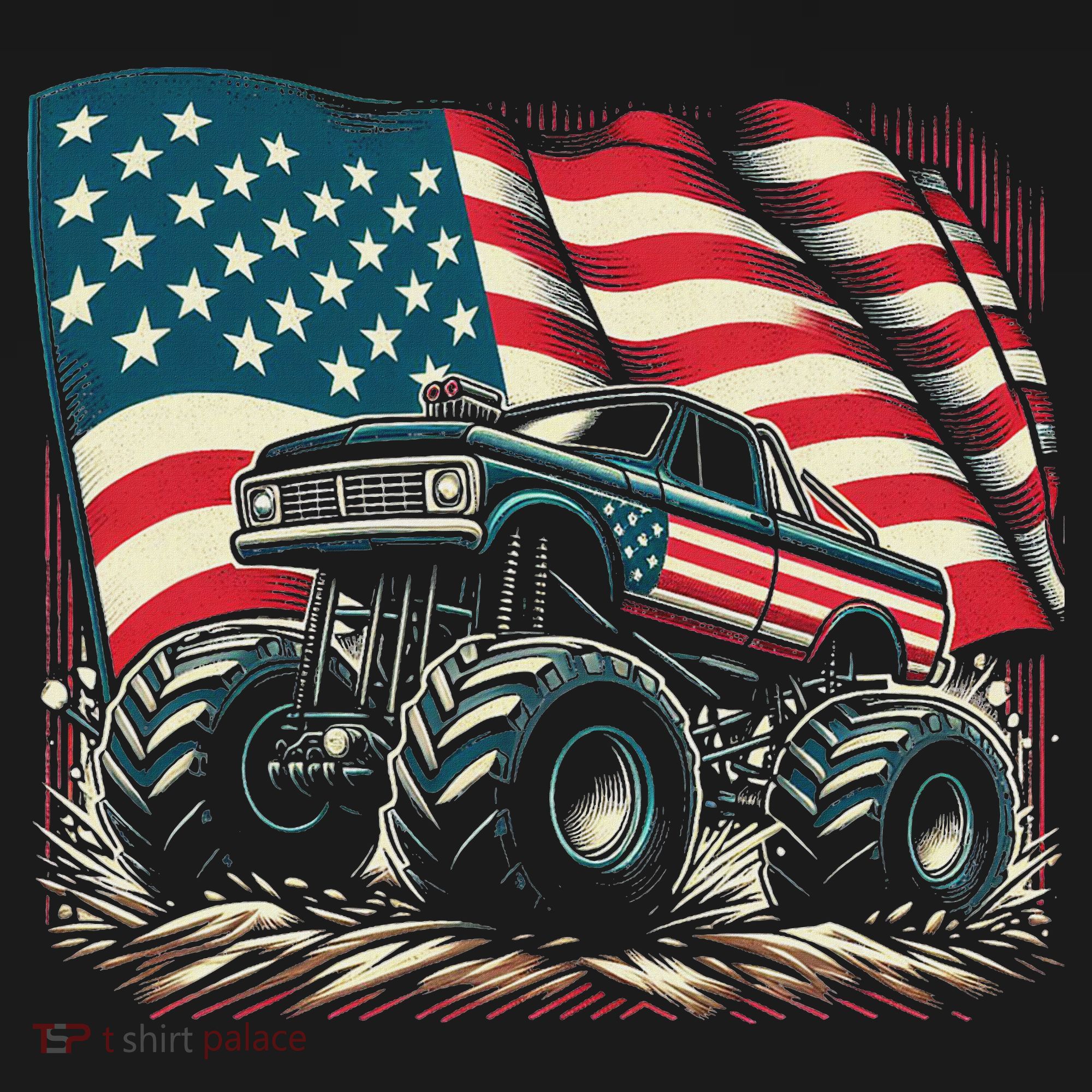 Patriotic Usa Monster Truck Adult T-Shirt