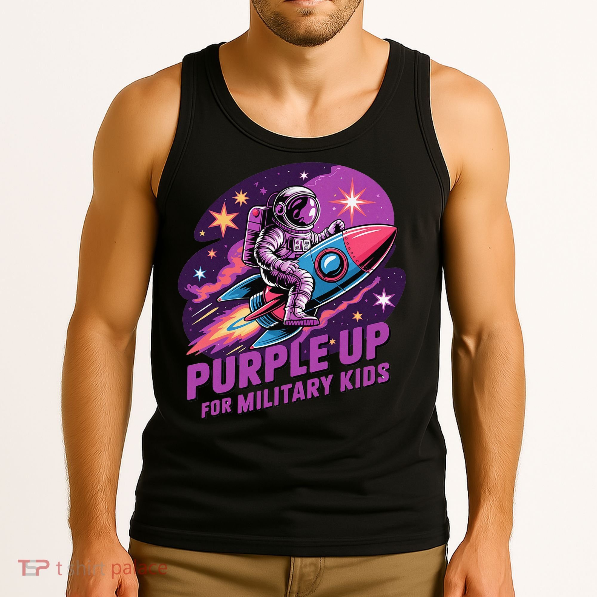 Purple Up Military Astronaut Rocket Space Military Tank Top
