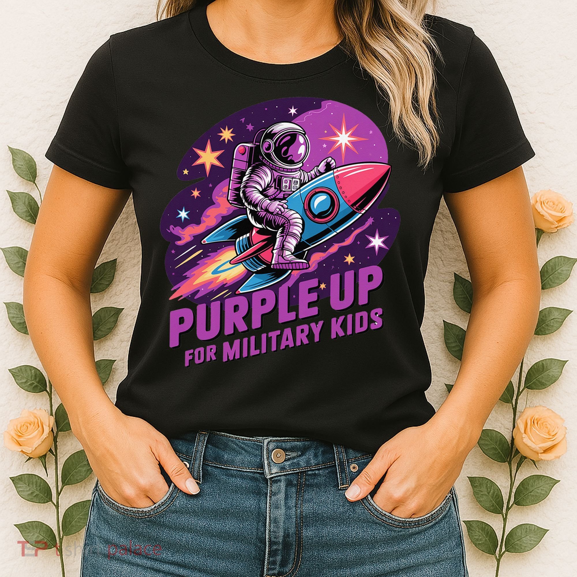 Purple Up Military Astronaut Rocket Space Military Women's T-Shirt