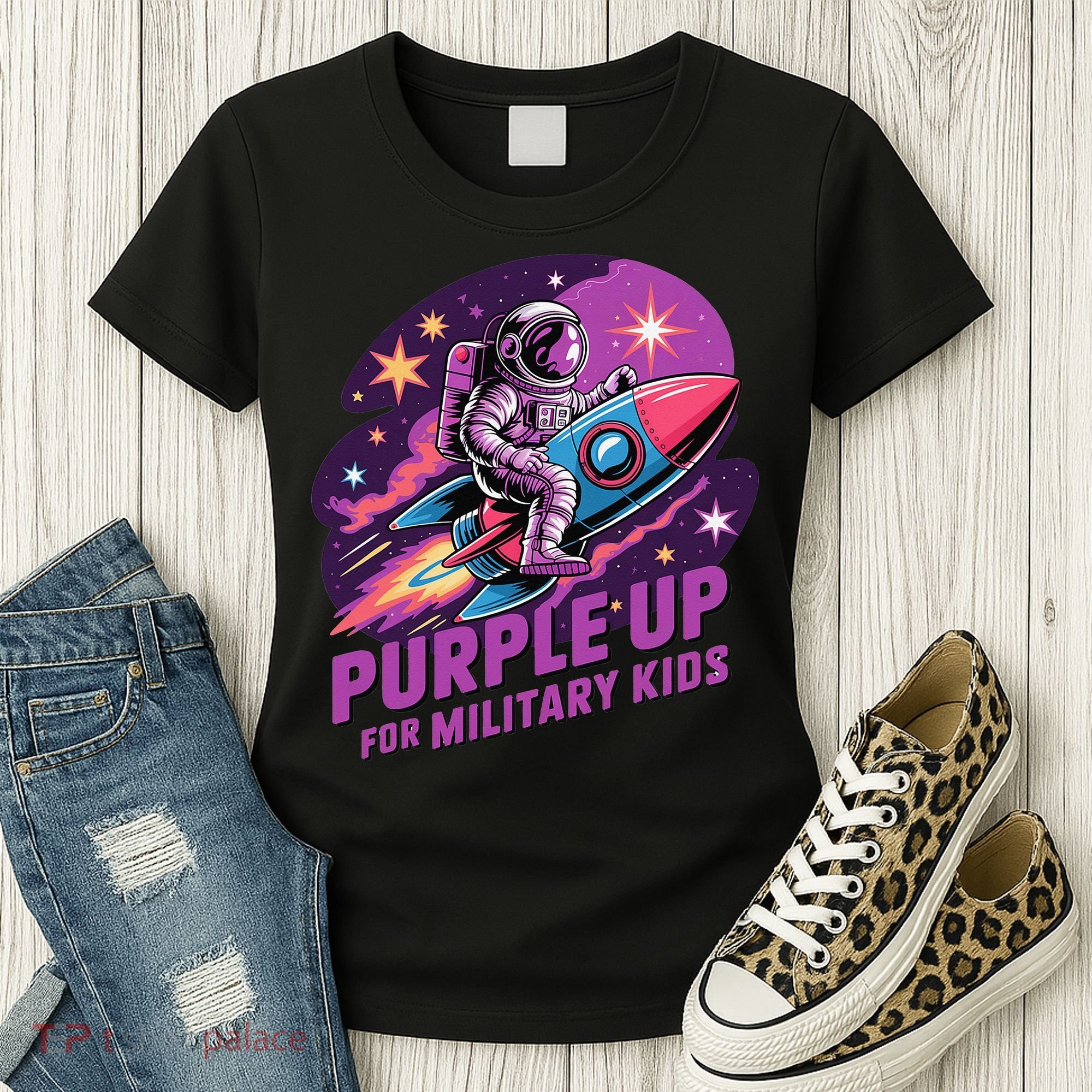 Purple Up Military Astronaut Rocket Space Military Women's T-Shirt