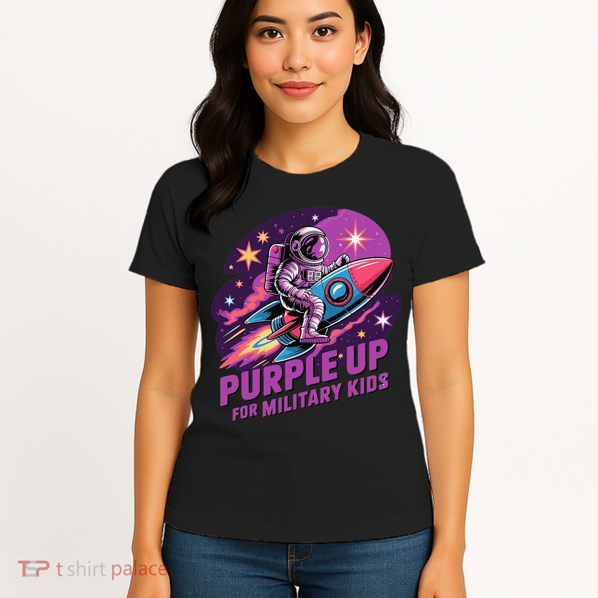 Purple Up Military Astronaut Rocket Space Military Women's T-Shirt