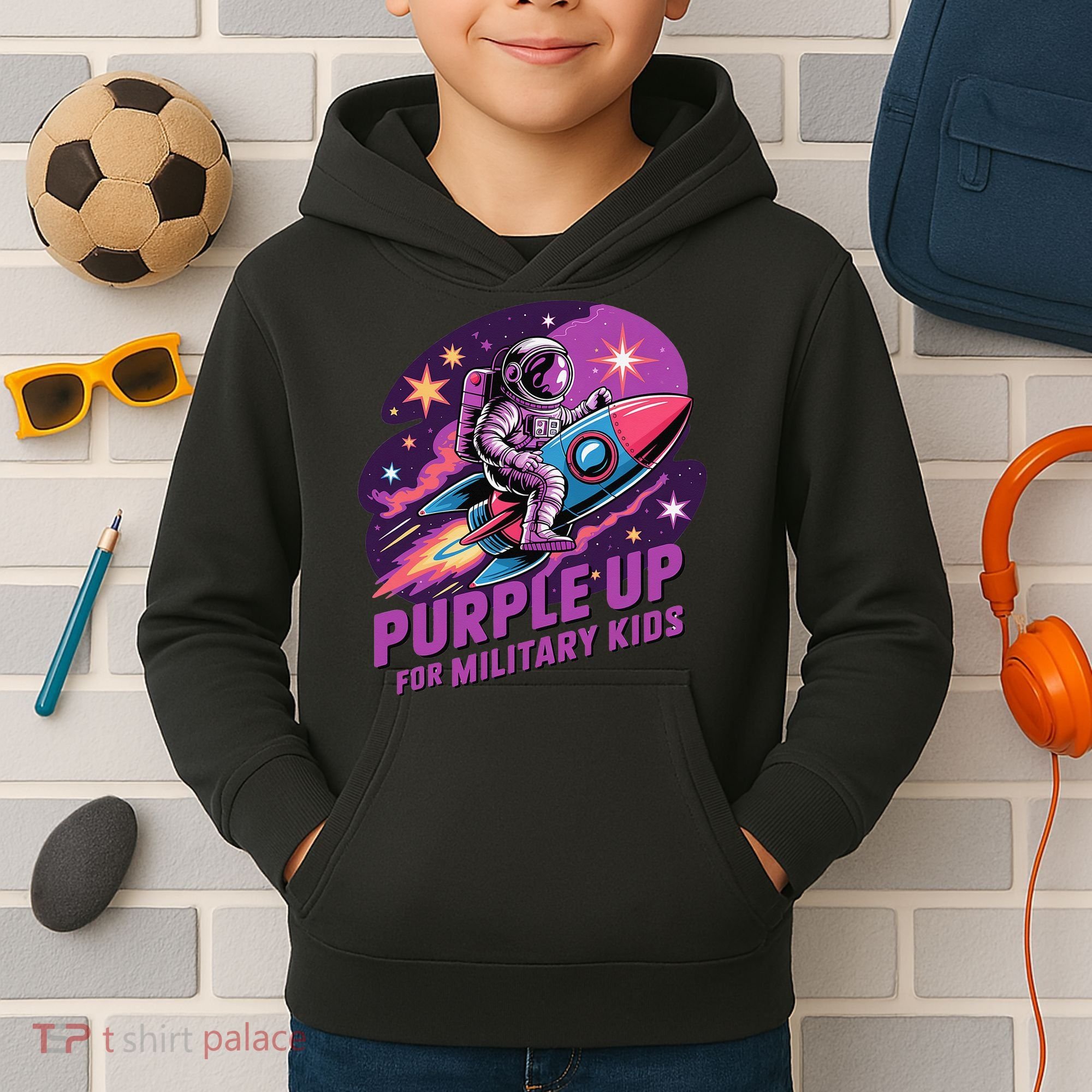 Purple Up Military Astronaut Rocket Space Military Kids Hoodie