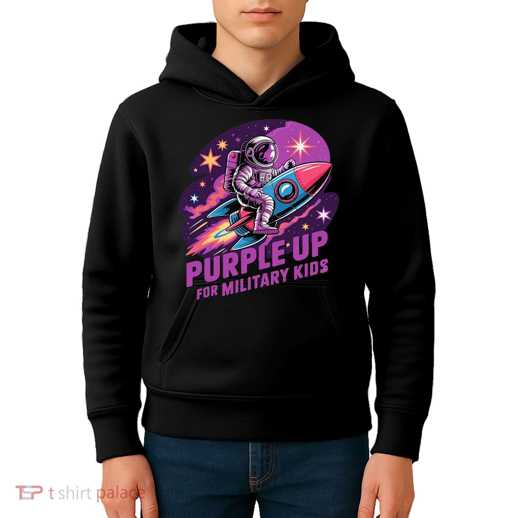 Purple Up Military Astronaut Rocket Space Military Kids Hoodie