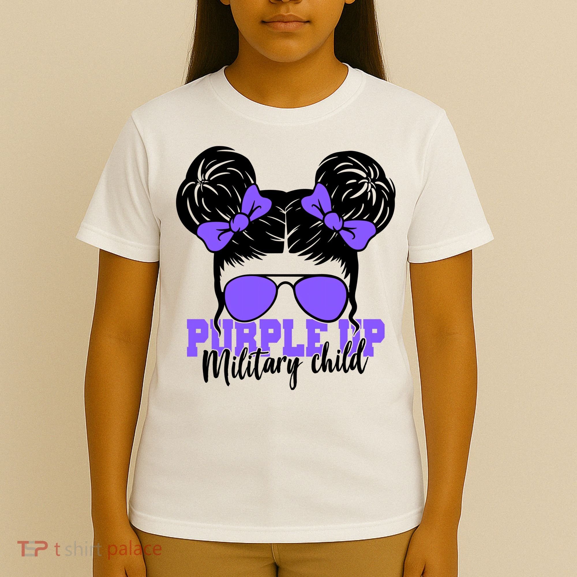 Purple Up Military Child Hair Bun T-Shirt