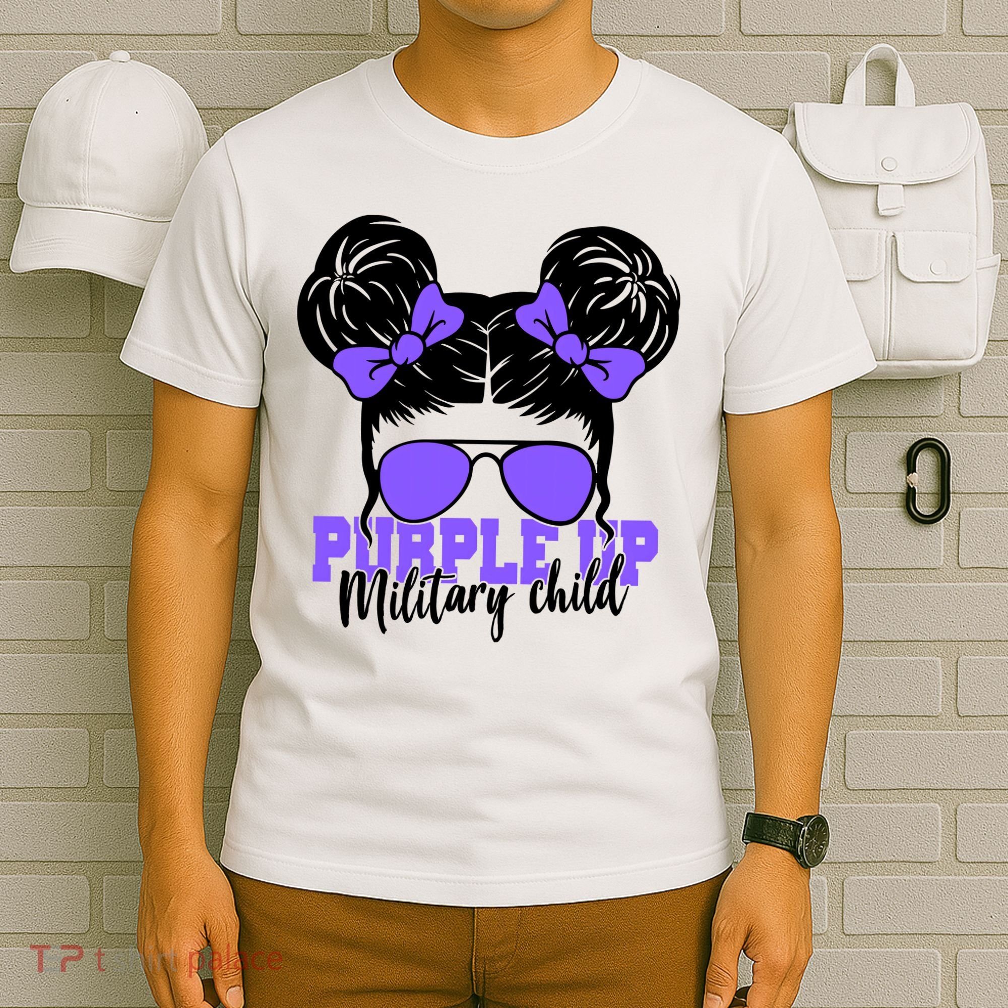 Purple Up Military Child Hair Bun T-Shirt