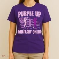 Purple Up Military Child US Flag Military Child Awareness T-Shirt thumb 4