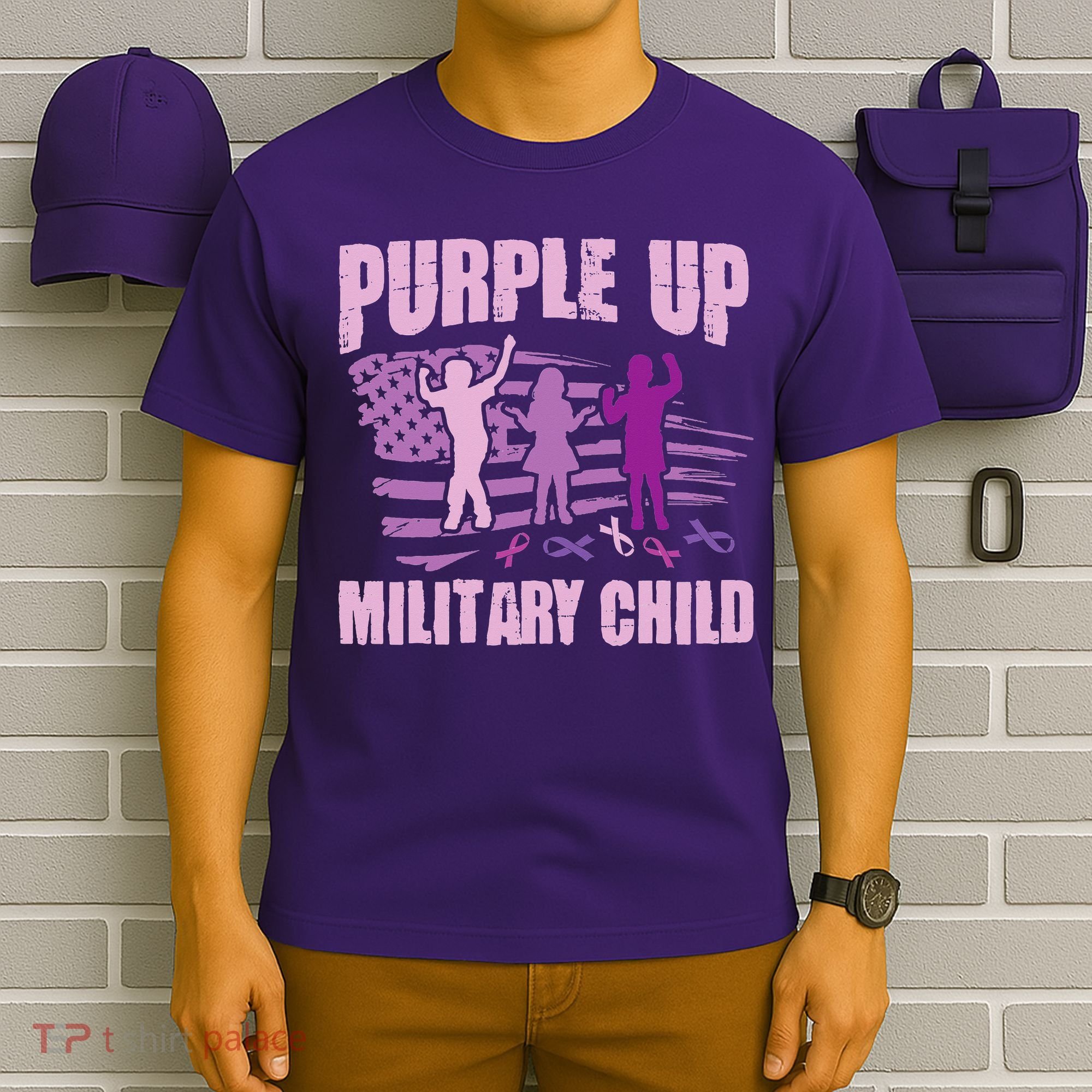 Purple Up Military Child US Flag Military Child Awareness T-Shirt