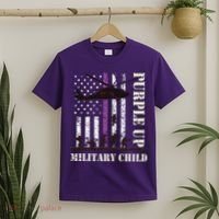 Purple Up Military Child Month US Flag T-Shirt thumb 2