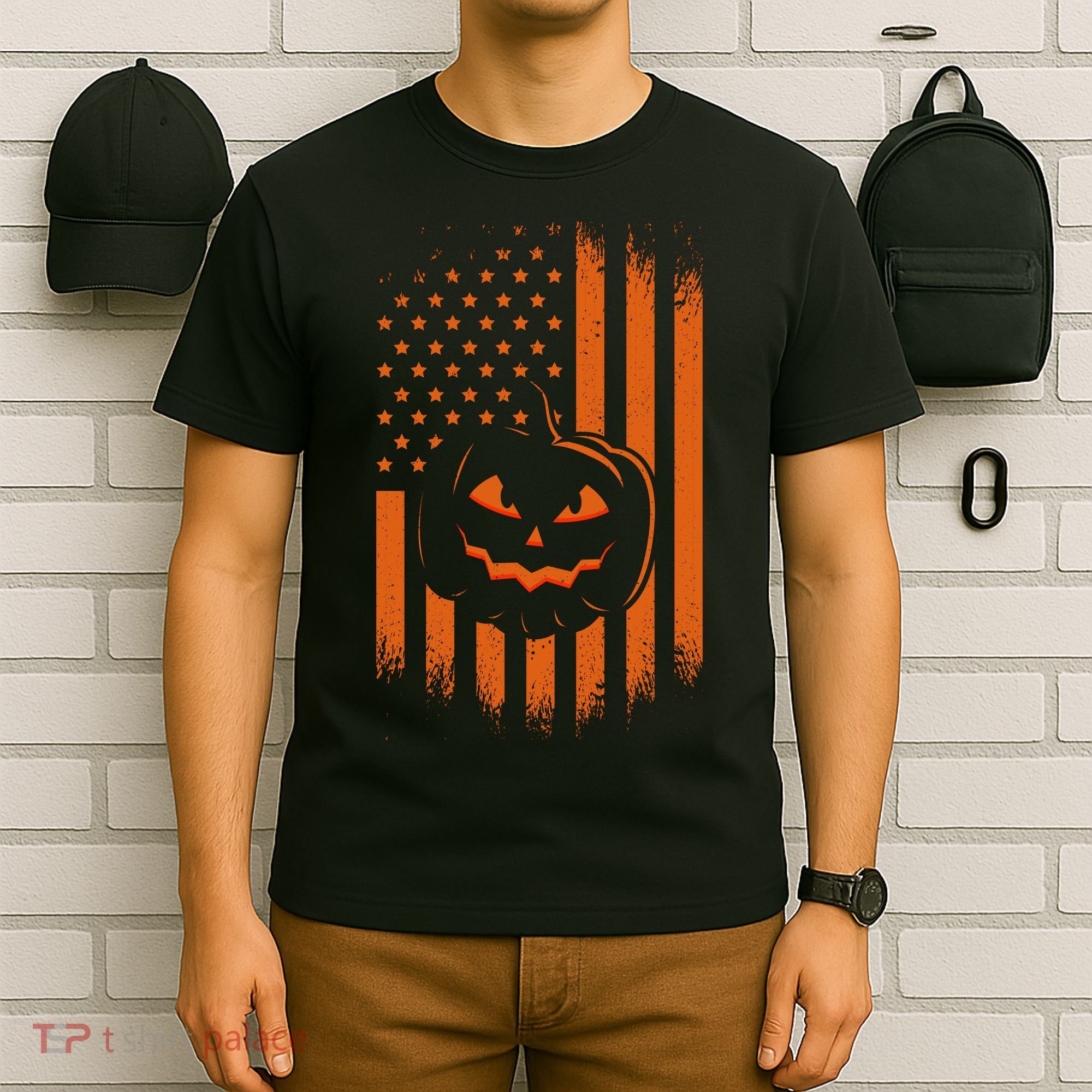 Pumpkin America Halloween Flag T-Shirt
