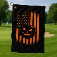 Pumpkin America Halloween Flag Golf Towel thumb 1