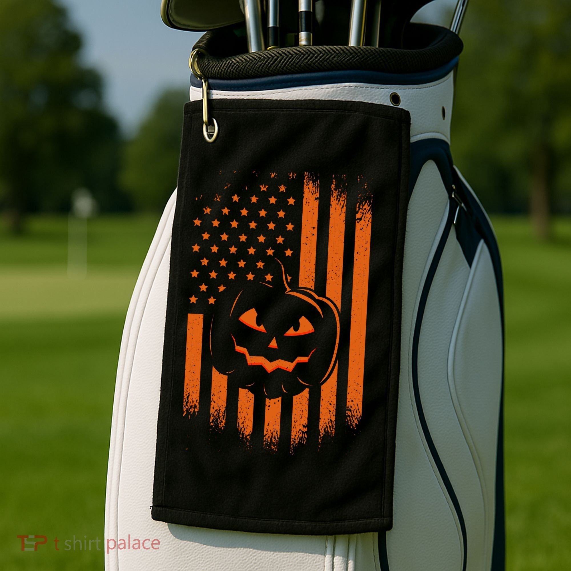 Pumpkin America Halloween Flag Golf Towel