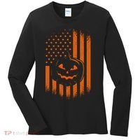 Pumpkin America Halloween Flag Women's Long Sleeve Shirt thumb 0