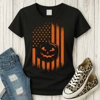 Pumpkin America Halloween Flag Women's T-Shirt thumb 3