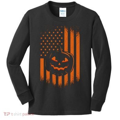 Pumpkin America Halloween Flag Kids Long Sleeve Shirt