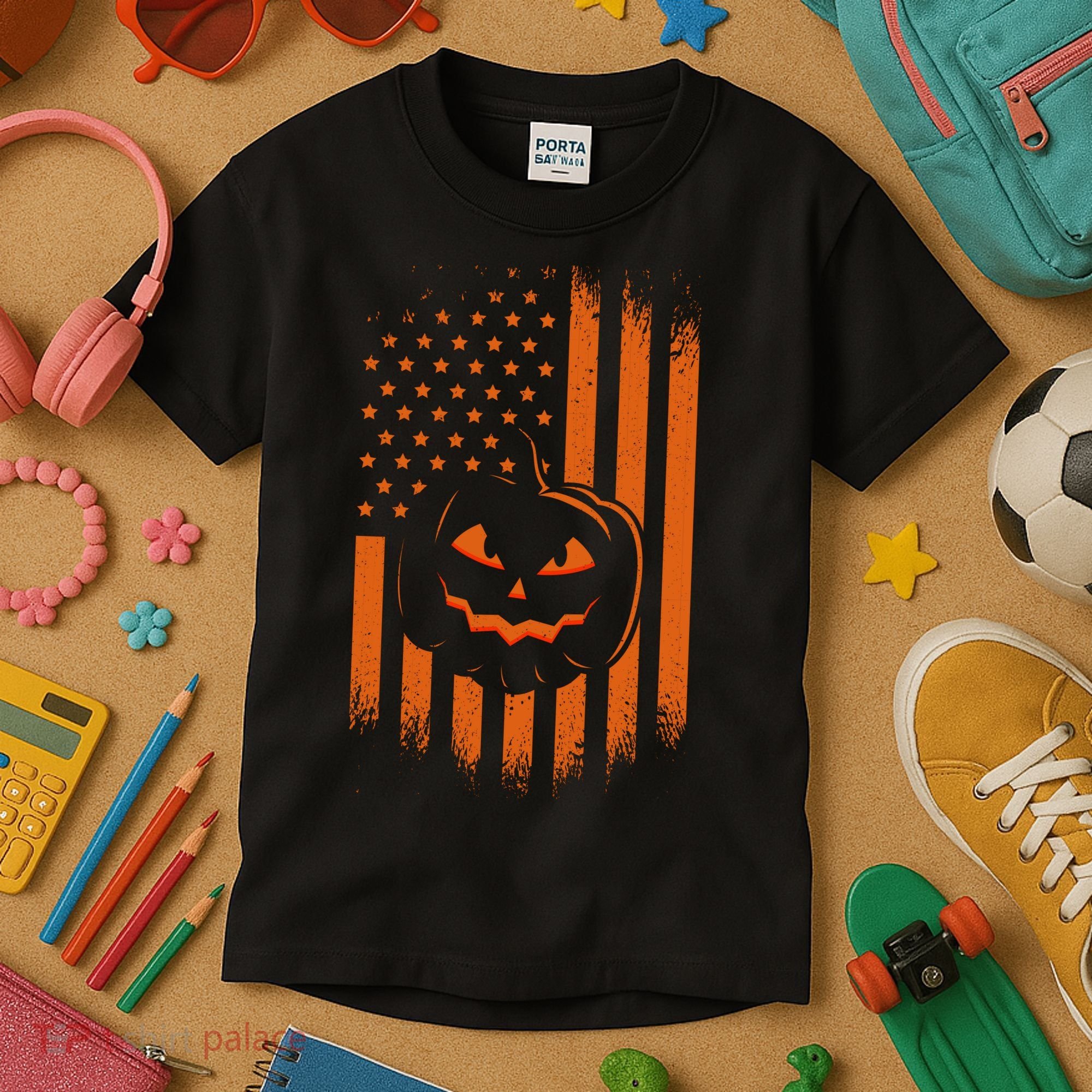 Pumpkin America Halloween Flag Kids T-Shirt