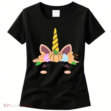 Pumpkin Autumn Fall Unicorn Cute Women's T-Shirt