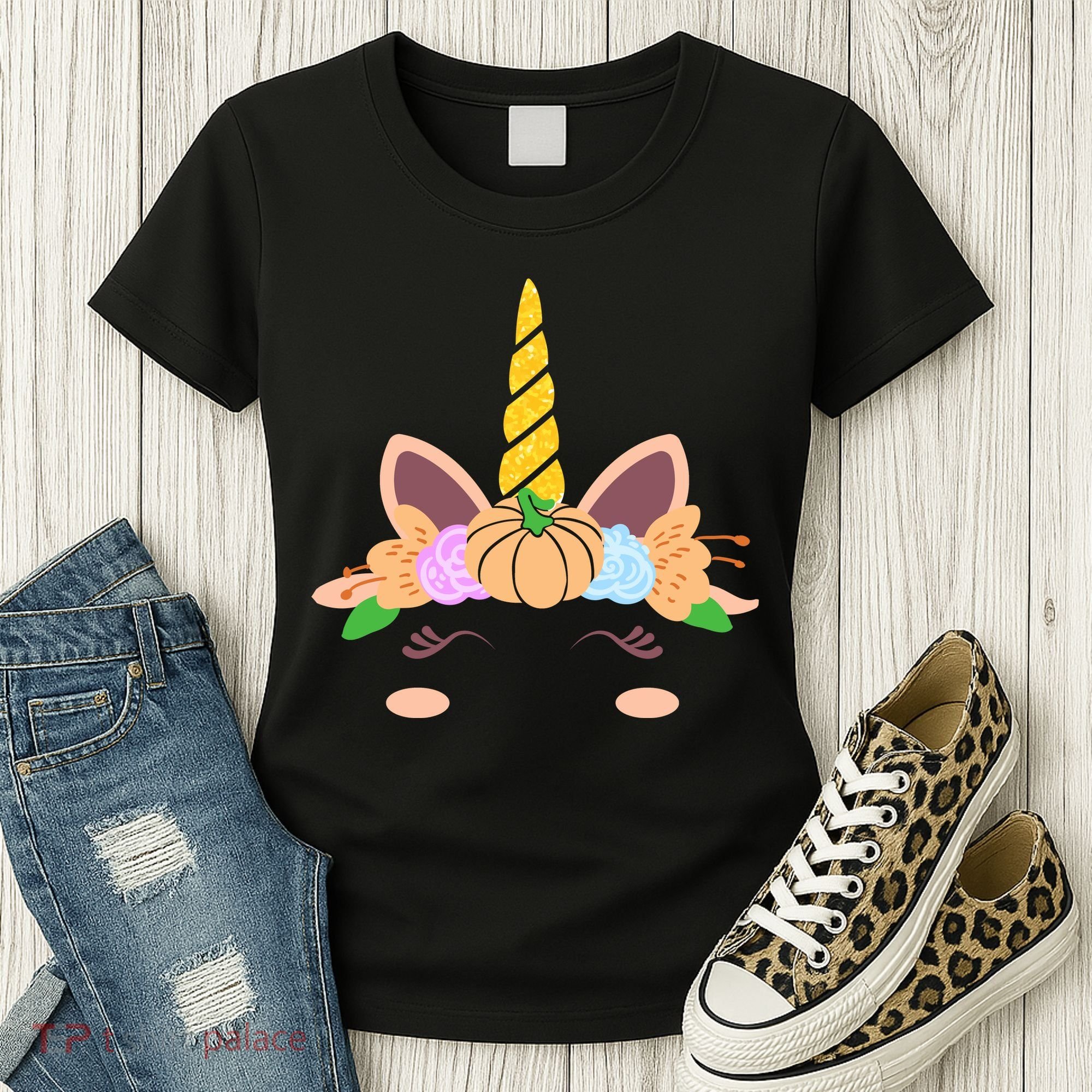 Pumpkin Autumn Fall Unicorn Cute Women's T-Shirt