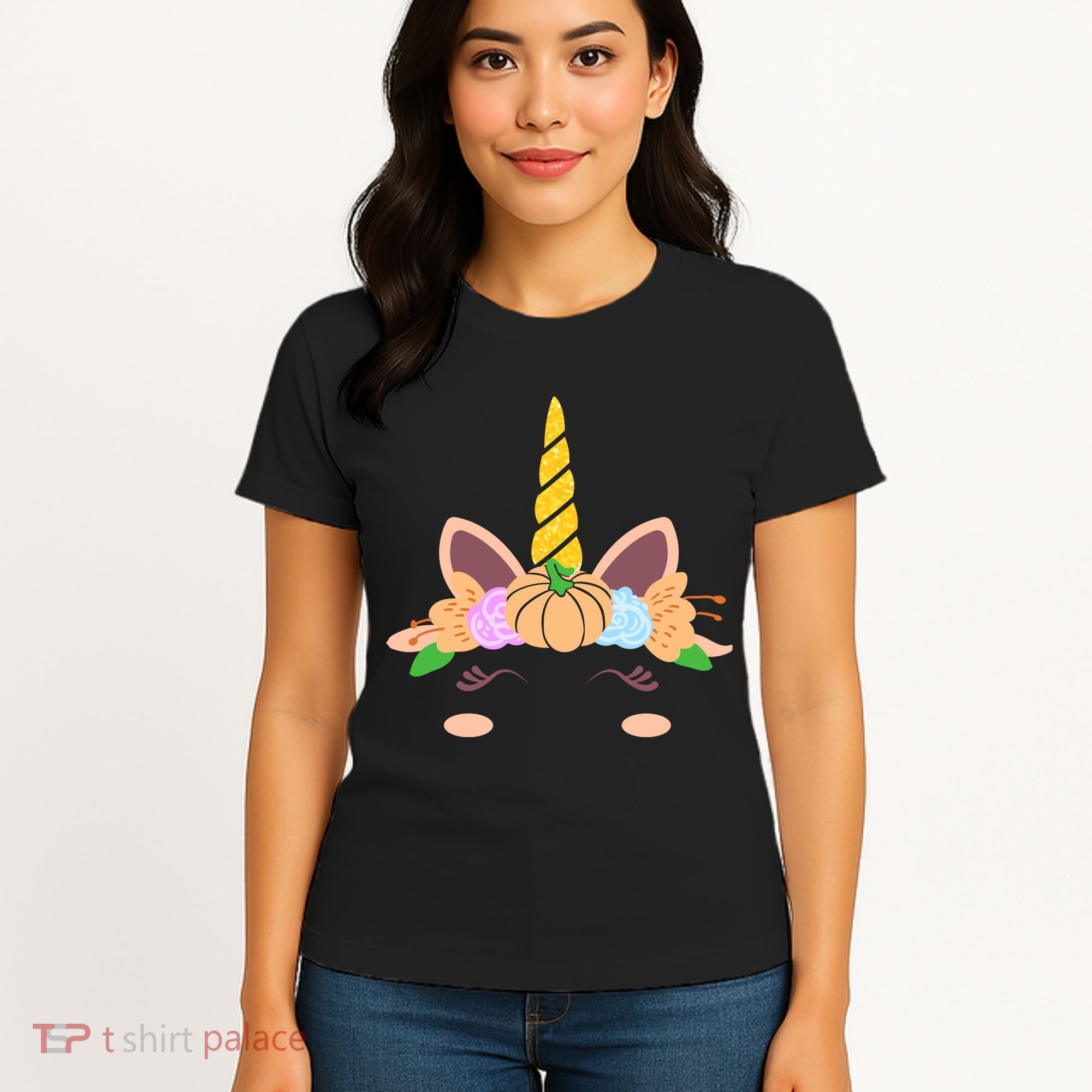 Pumpkin Autumn Fall Unicorn Cute Women's T-Shirt