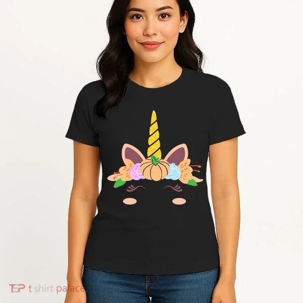 Pumpkin Autumn Fall Unicorn Cute Women's T-Shirt