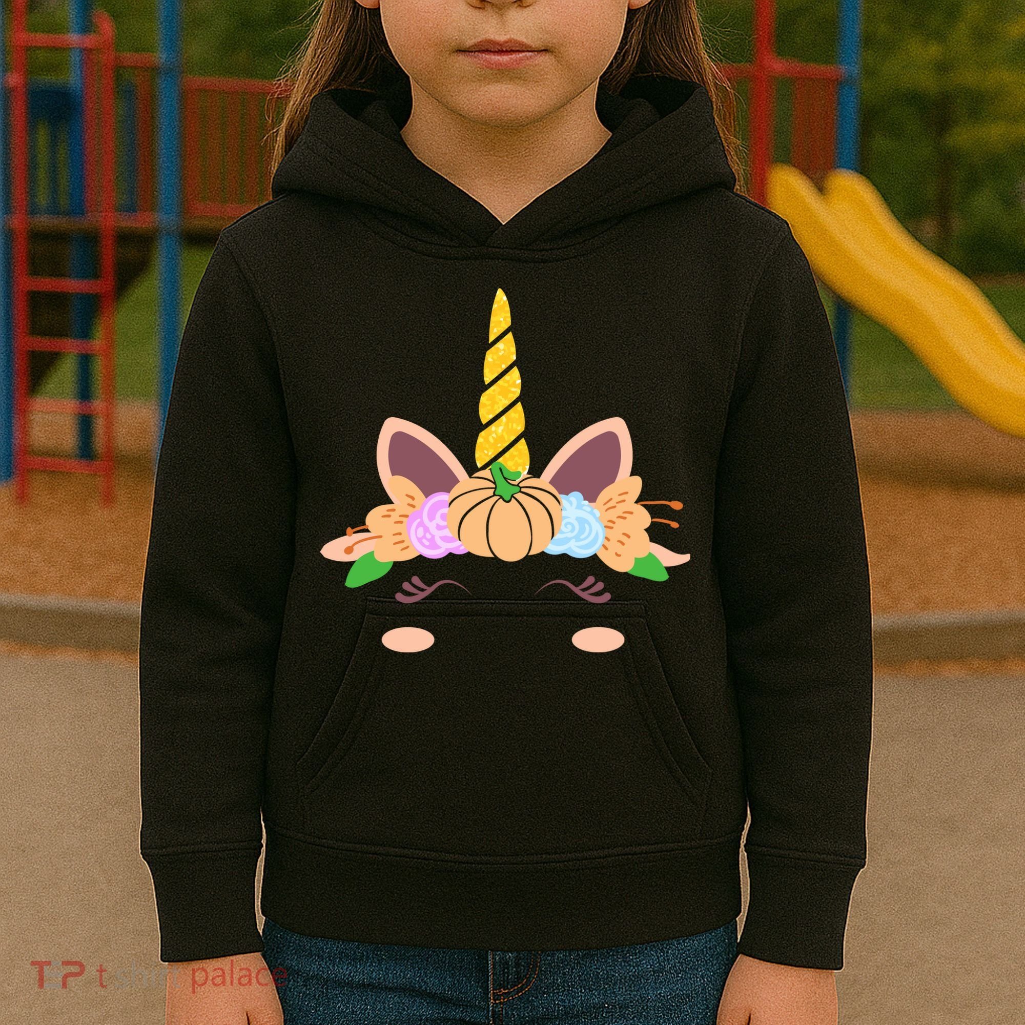 Pumpkin Autumn Fall Unicorn Cute Kids Hoodie