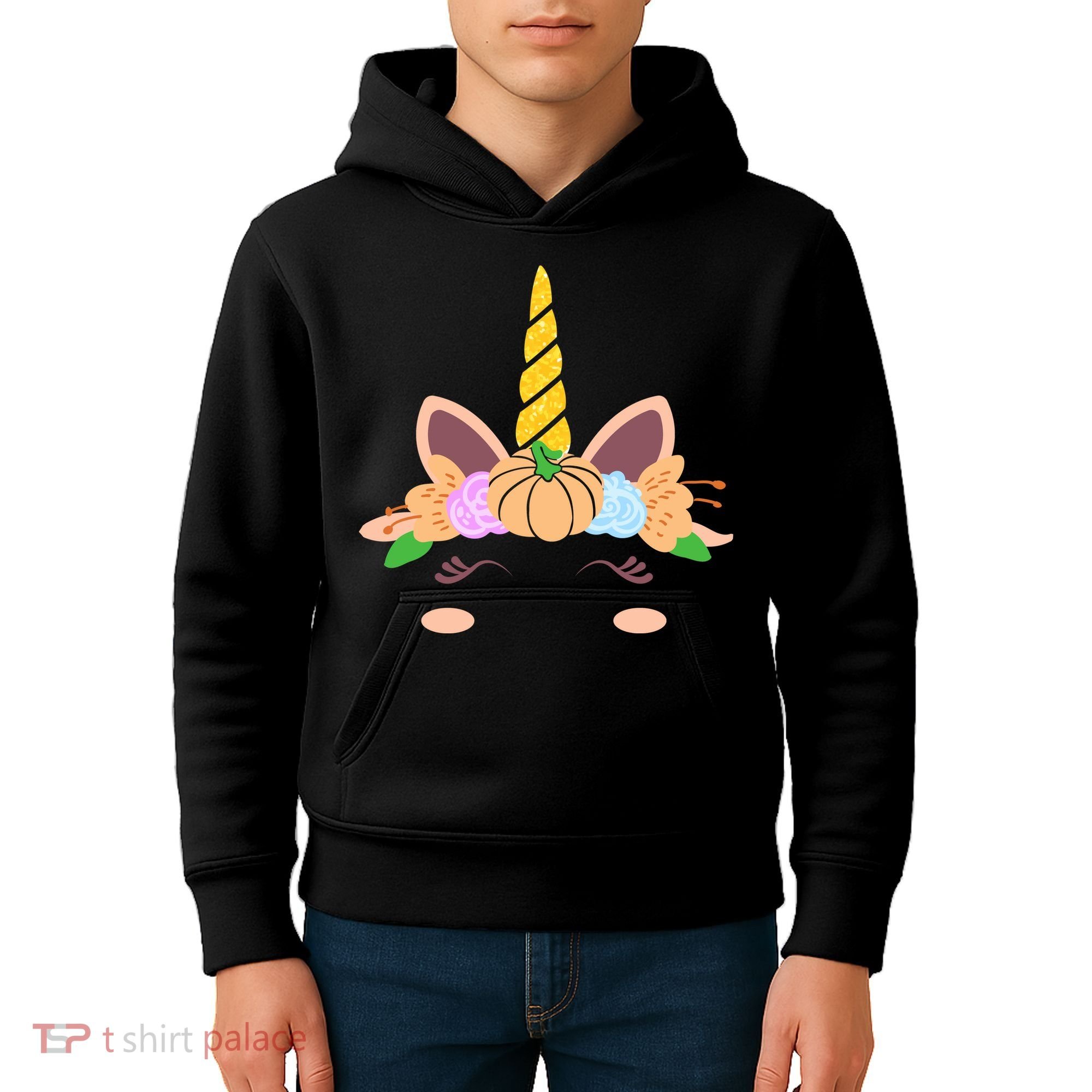 Pumpkin Autumn Fall Unicorn Cute Kids Hoodie