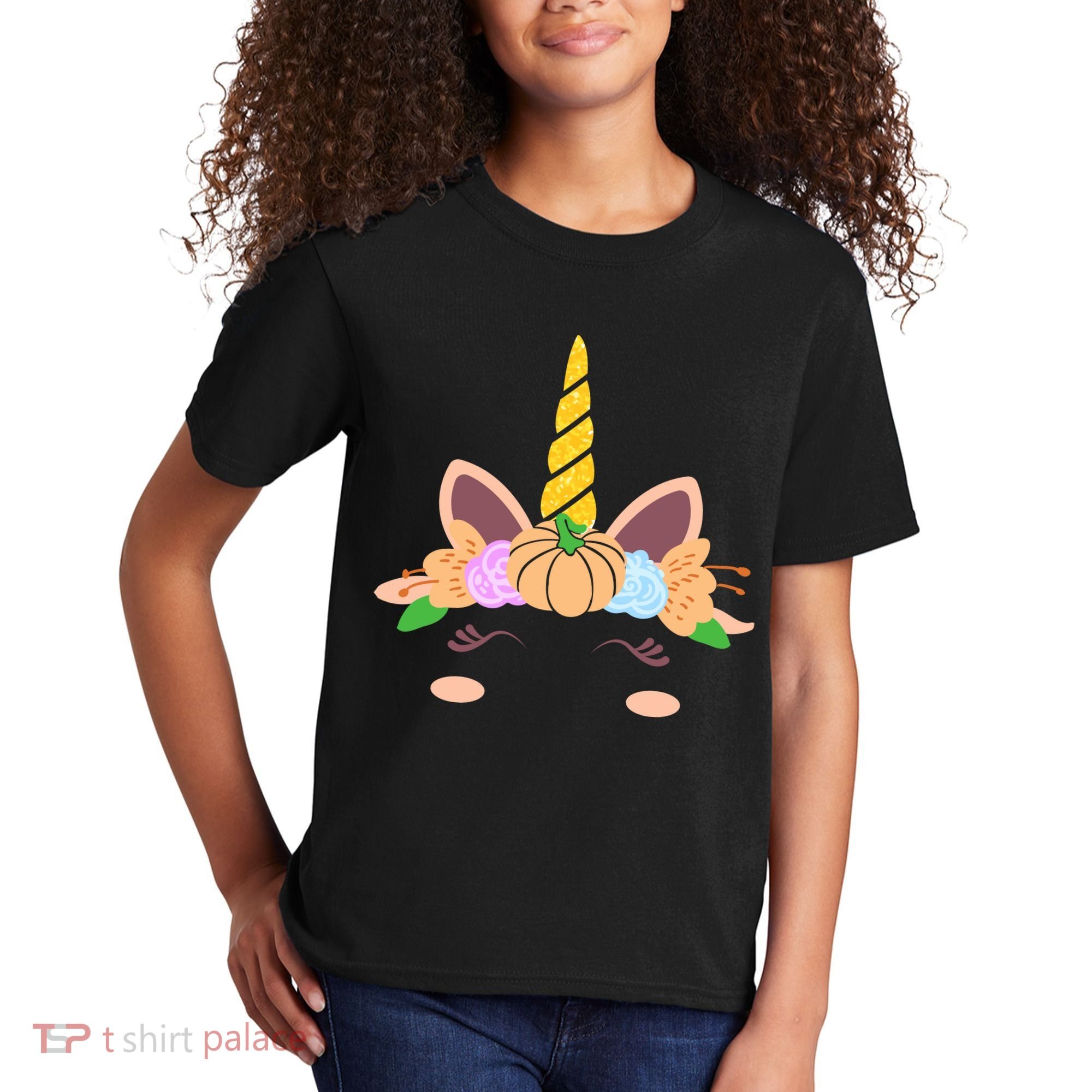 Pumpkin Autumn Fall Unicorn Cute Kids T-Shirt