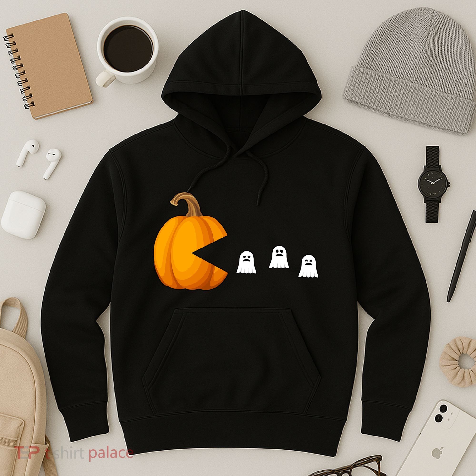 Pumpkin Ghosts Retro Pic Elated Hoodie