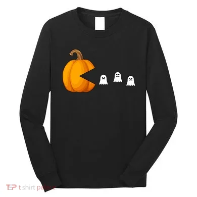Pumpkin Ghosts Retro Pic Elated Long Sleeve Shirt