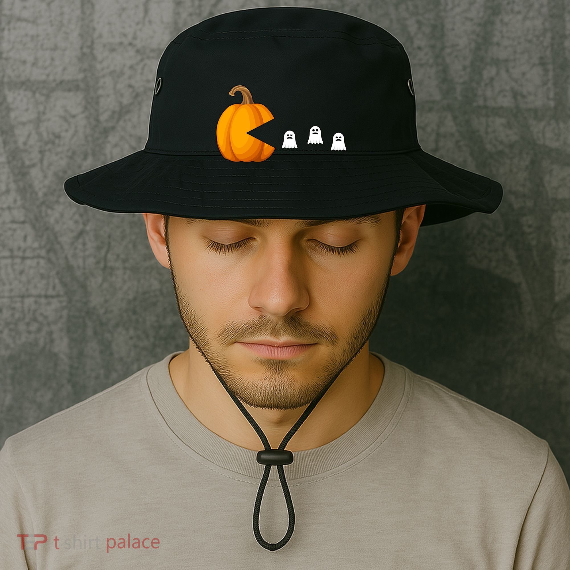 Pumpkin Ghosts Retro Pic Elated Bucket Hat