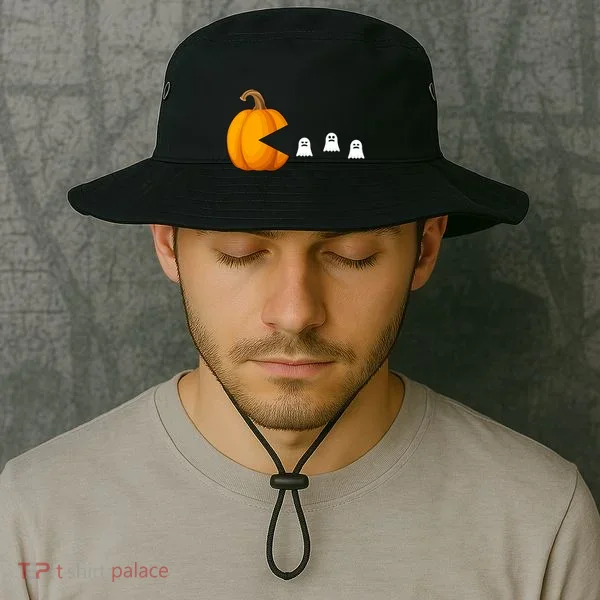 Pumpkin Ghosts Retro Pic Elated Bucket Hat