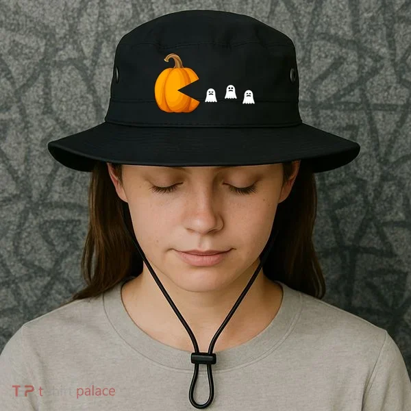 Pumpkin Ghosts Retro Pic Elated Bucket Hat
