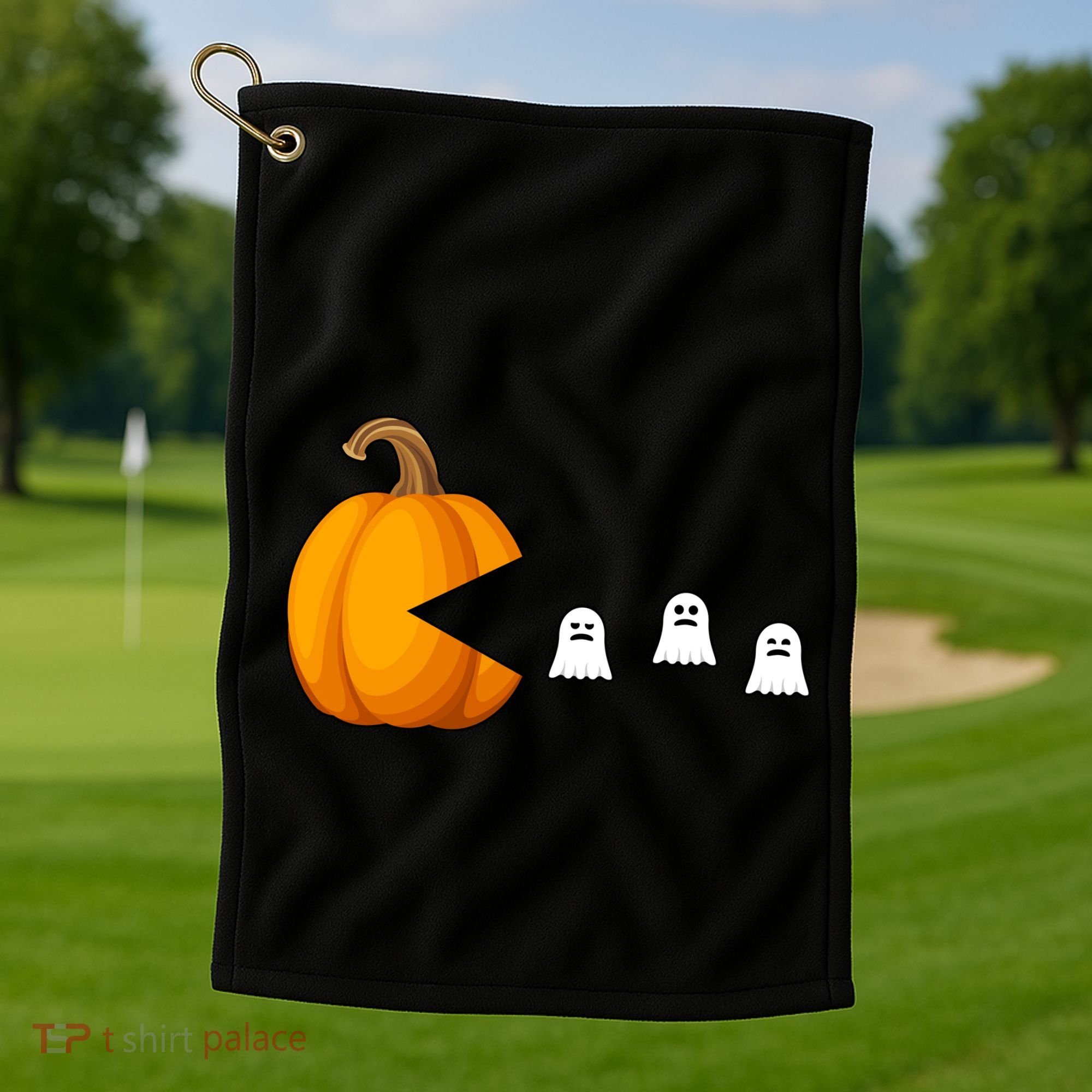 Pumpkin Ghosts Retro Pic Elated Golf Towel