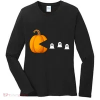 Pumpkin Ghosts Retro Pic Elated Women's Long Sleeve Shirt thumb 0